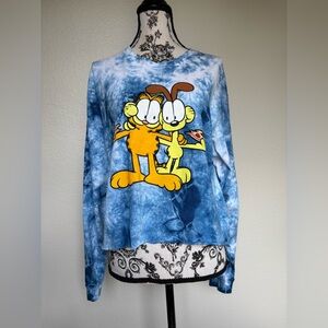 Garfield Graphic Tie-Dye Blue Long Sleeve Top